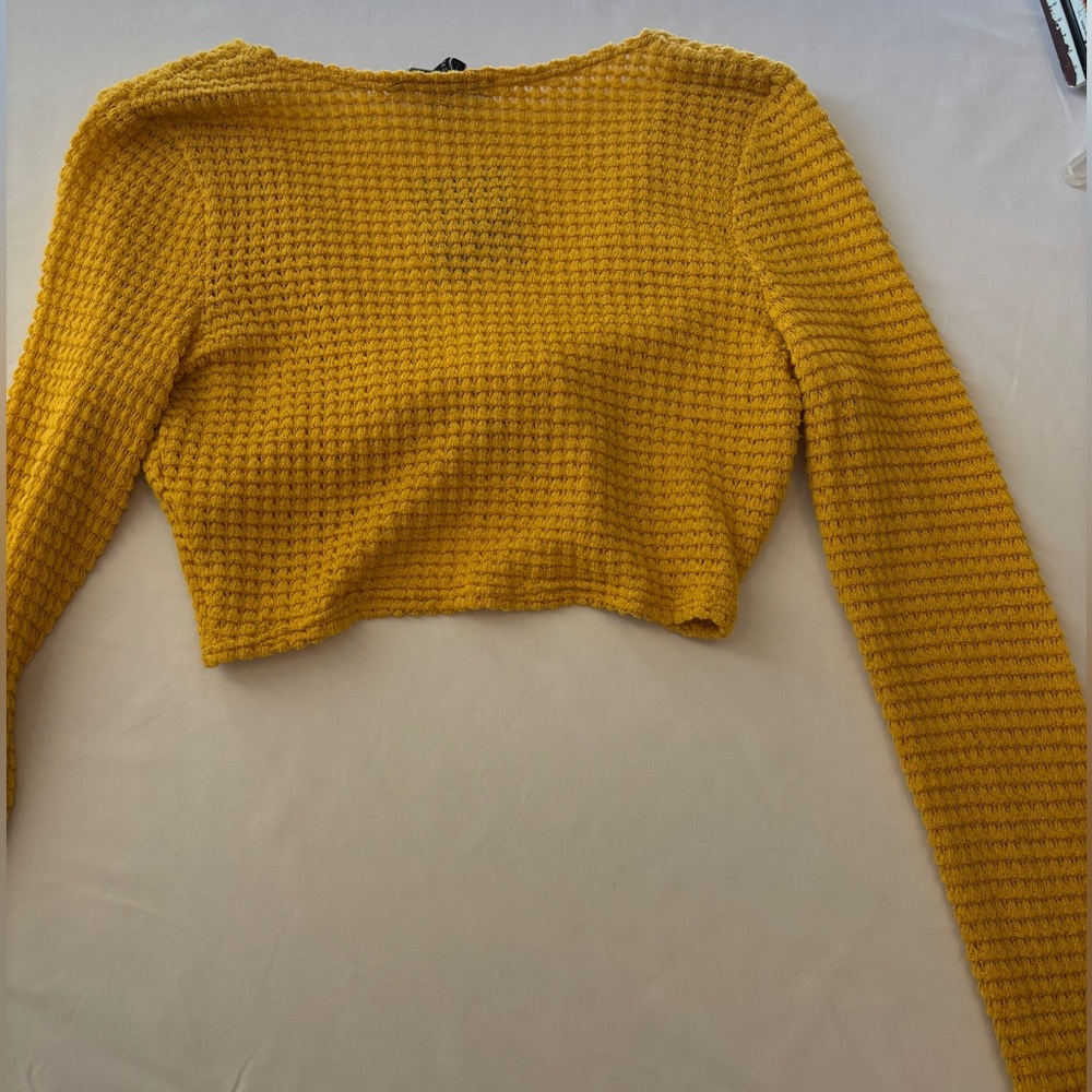 Forever 21 Mustard Yellow Knit Crop Top Long Sleeve Women Size Small New - Picture 2 of 8